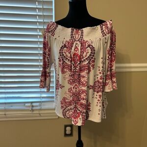 INC International Concepts Pink and White Off-Shoulder Blouse